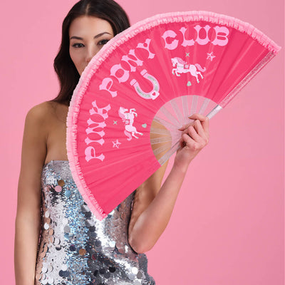 Pink Pony Club Fan - ruffled folding fan