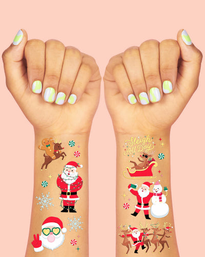 Silly Santa Christmas Tats - 48 gold foil tattoos