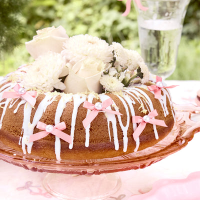 Pink Bow Cake Toppers - 12 pink + pearl cake toppers