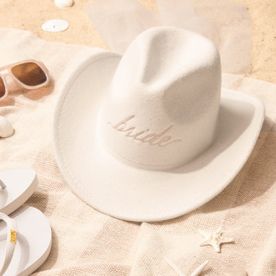 Bride Cowgirl Hat - embroidered felt hat + veil