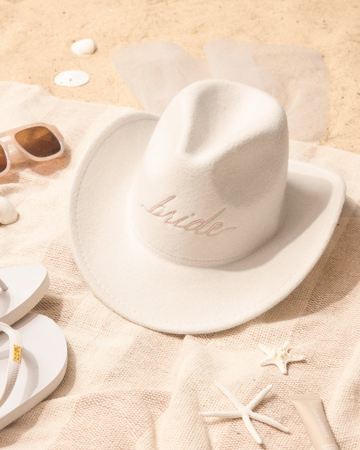 Bride Cowgirl Hat - embroidered felt hat + veil