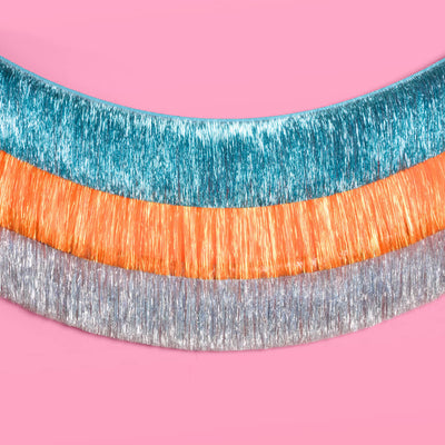 Showgirl Trio - teal + orange fringe banners