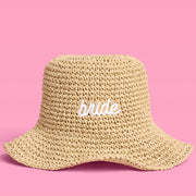 Straw Bride Bucket Hat - embroidered hat