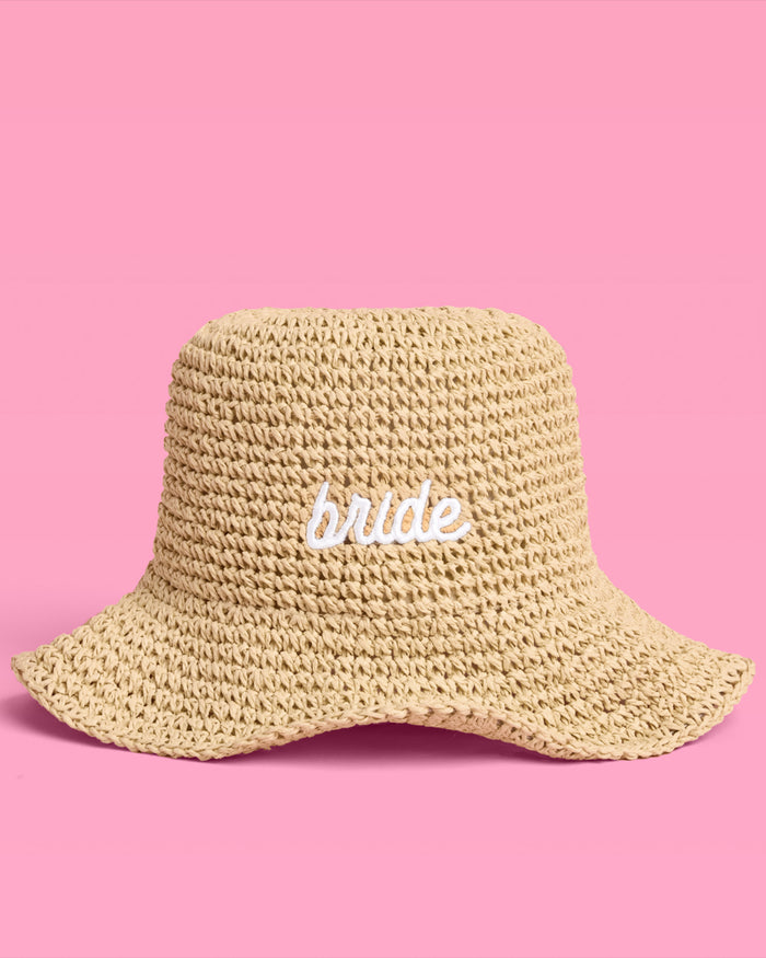 Straw Bride Bucket Hat - embroidered hat
