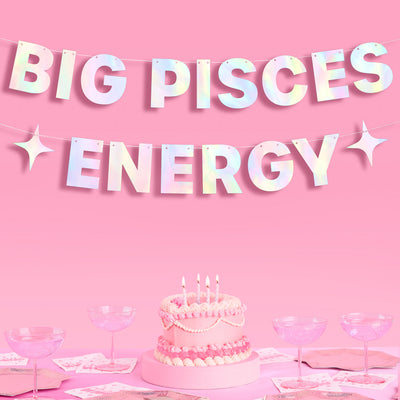 Big Pisces Energy Banner - iridescent foil banner