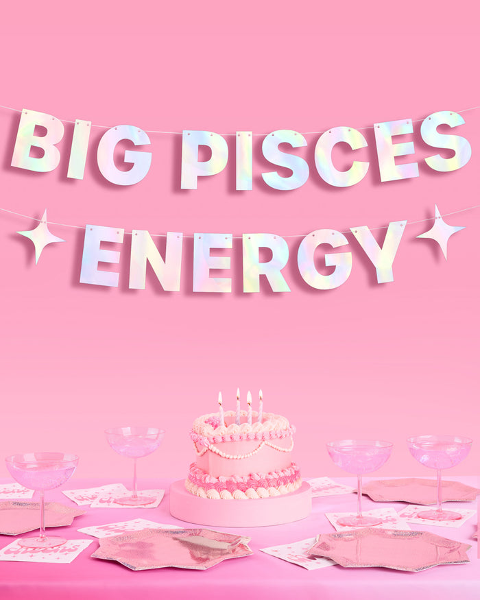 Big Pisces Energy Banner - iridescent foil banner