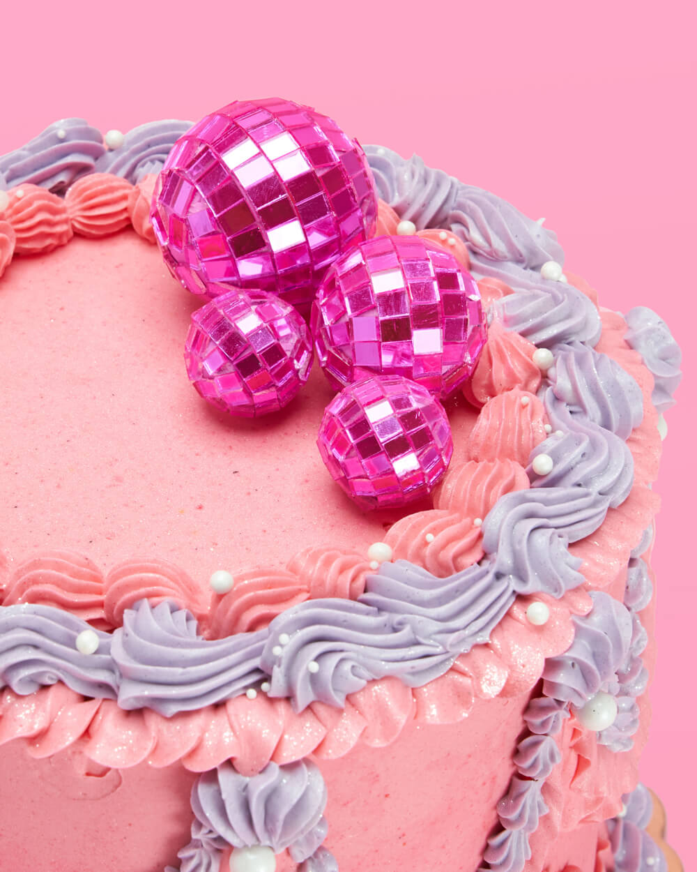 Pink Disco Topper - 4 disco ball cake toppers