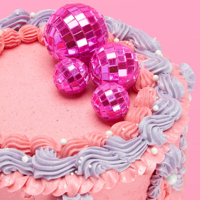 Pink Disco Topper - 4 disco ball cake toppers