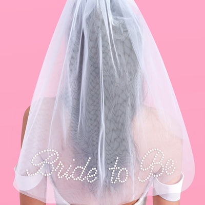 Bride To Be Pearl Veil - white tulle veil + pearl logo