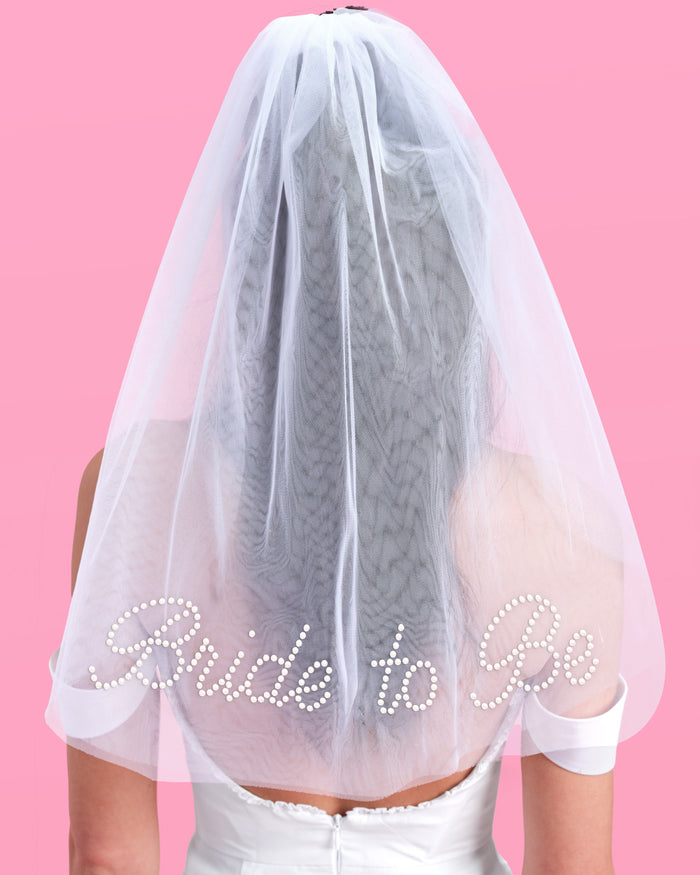 Bride To Be Pearl Veil - white tulle veil + pearl logo