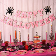 Pink Halloween Banner - pink gingham + spider banner