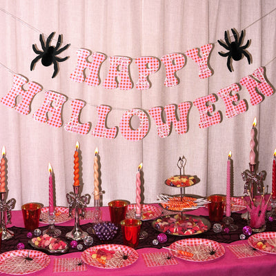 Pink Halloween Banner - pink gingham + spider banner