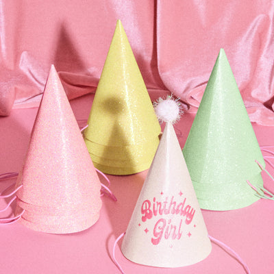 Pastel Party Hats - 13 glitter paper hats