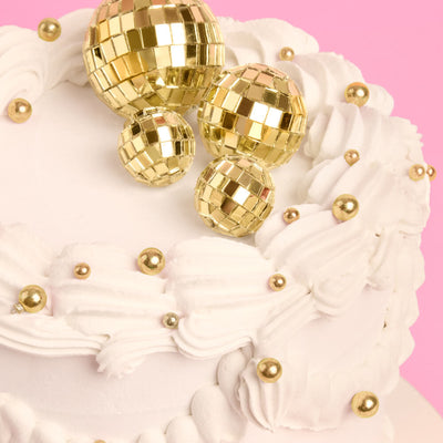 Gold Disco Topper - 4 disco ball cake toppers