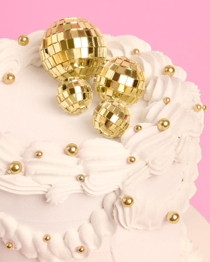 Gold Disco Topper - 4 disco ball cake toppers