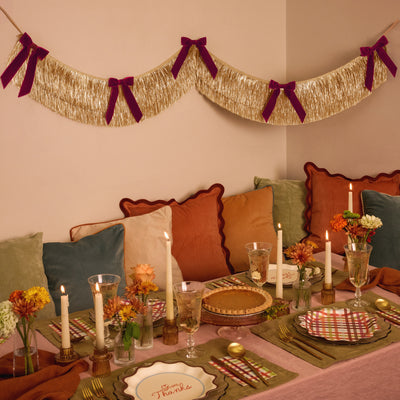 Golden Bow Fringe - layered fringe + velvet bows