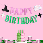 Birthday Witch Banner - pink + green foil banner