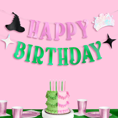 Birthday Witch Banner - pink + green foil banner