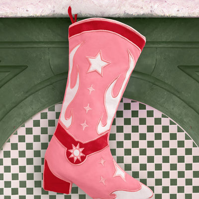 Cowgirl Boot Stocking - pink and red stocking