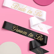 Bride and Groom Sash Duo - black + white satin sashes