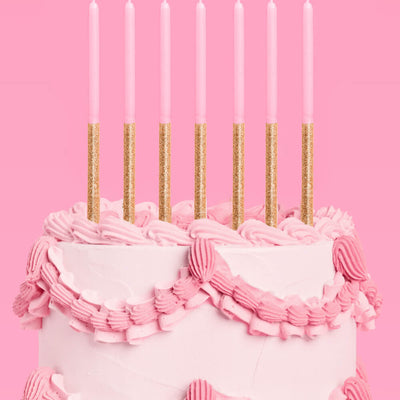 Pink + Gold Glitter Candles - 10 birthday candles