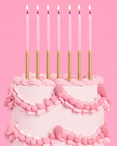 Pink + Gold Glitter Candles - 10 birthday candles