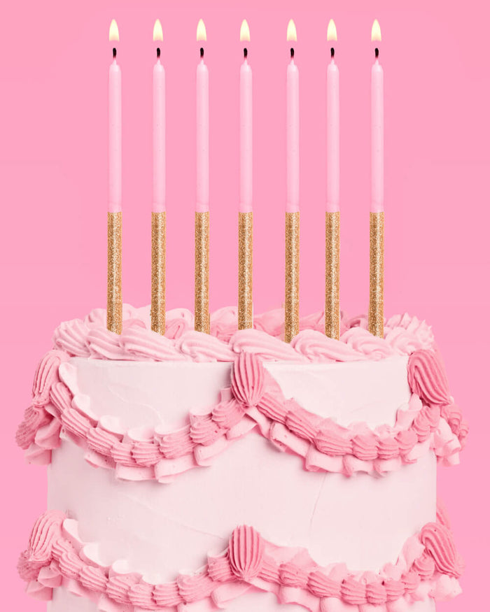 Pink + Gold Glitter Candles - 10 birthday candles