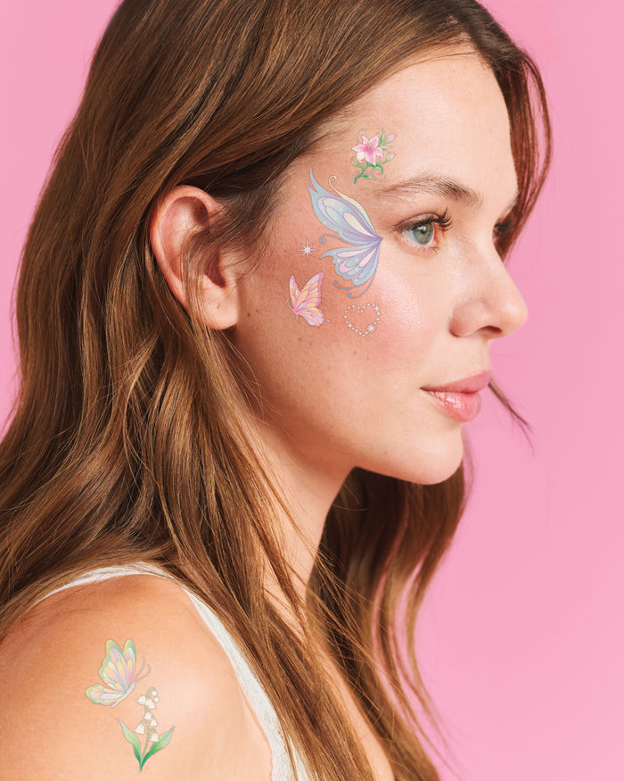 Butterfly Face Tattoos - 80 pastel temporary tattoos