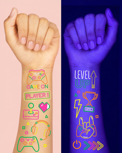 Neon Gamer Tattoos - 60 temporary tattoos