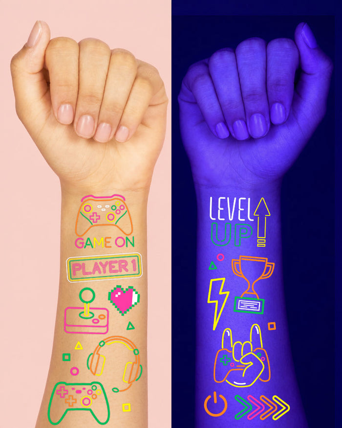 Neon Gamer Tattoos - 60 temporary tattoos