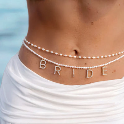 Bride Pearl Belly Chain - pearl + gold body chain