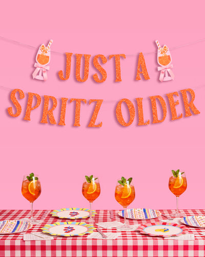Just A Spritz Older Banner - orange glitter banner