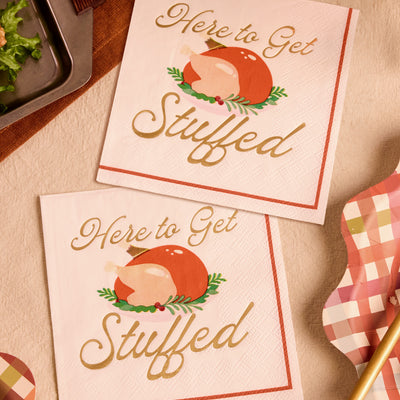 Here to Get Stuffed Napkins - gold foil cocktail napkins