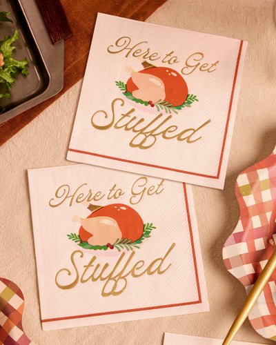 Here to Get Stuffed Napkins - gold foil cocktail napkins