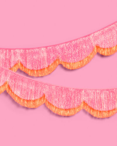 Pink Orange Scallop Fringe - iridescent foil banner