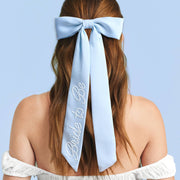 Bride To Be Pearl Bow - light blue satin + pearl logo
