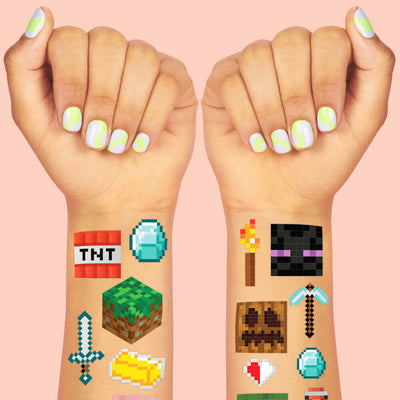 Pixel Mining Gamer Tats - 74 temporary tattoos