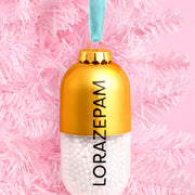 Lorazepam Ornament - gold and clear ornament