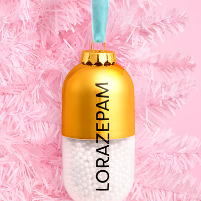 Lorazepam Ornament - gold and clear ornament