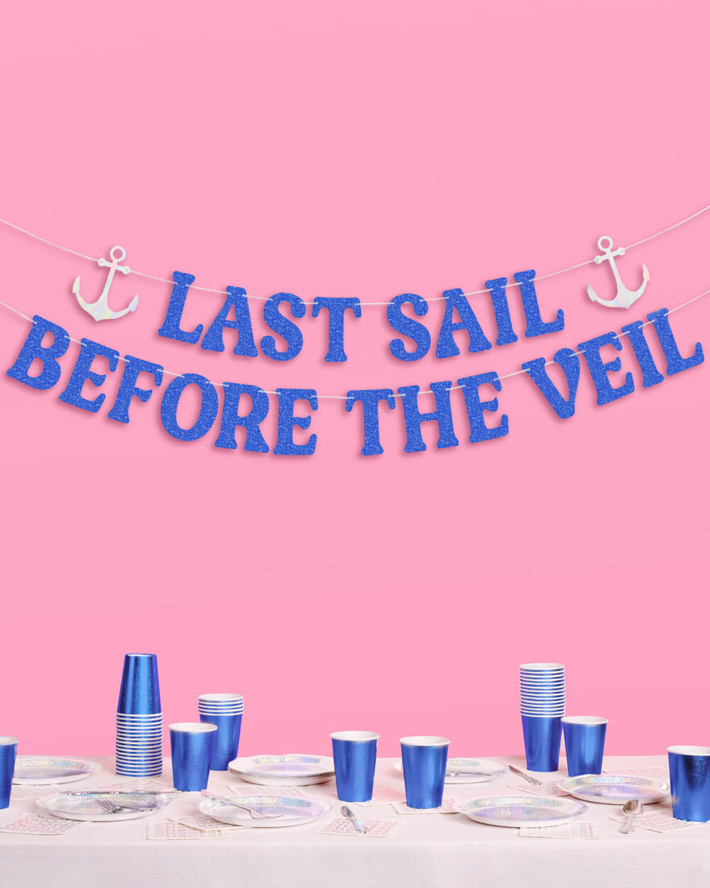 Last Sail Before the Veil Banner - blue glitter + iridescent banner