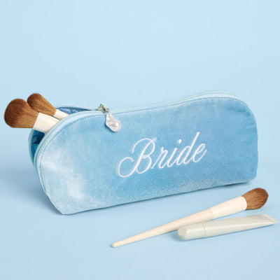 Bride Velvet Cosmetic Bag - Blue Velvet Makeup Bag