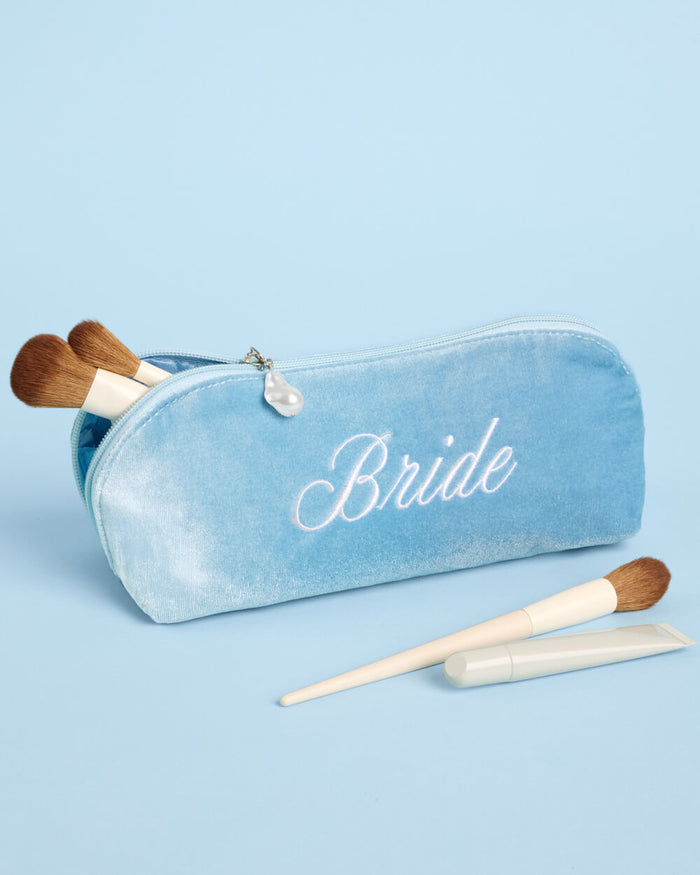 Bride Velvet Cosmetic Bag - Blue Velvet Makeup Bag