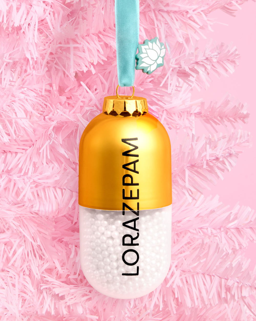 Lorazepam Ornament - gold and clear ornament