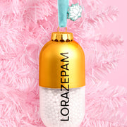 Lorazepam Ornament - gold and clear ornament