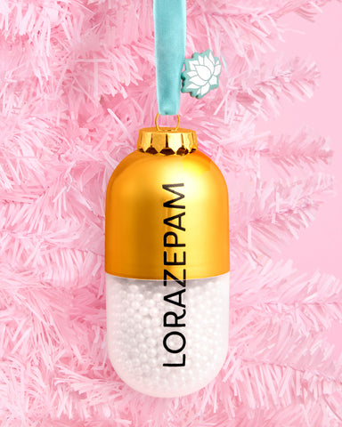 Lorazepam Ornament - gold and clear ornament