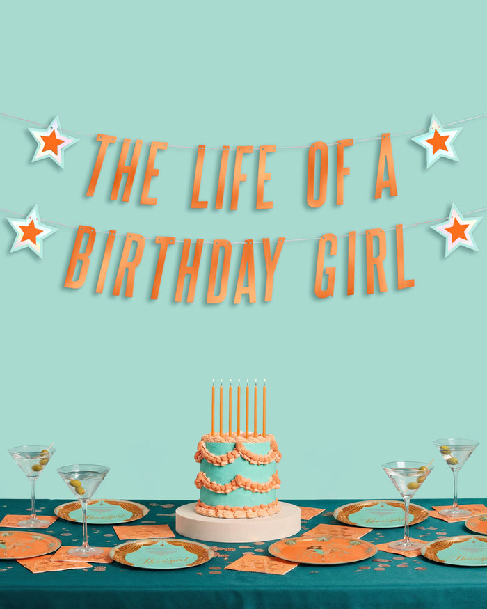 Life Of A Bday Girl Banner - orange foil banner