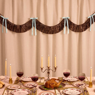 Espresso Bow Banner - fringe + velvet bows