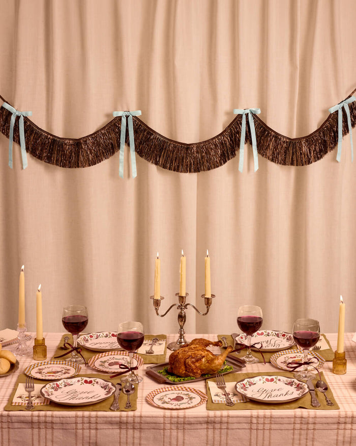 Espresso Bow Banner - fringe + velvet bows