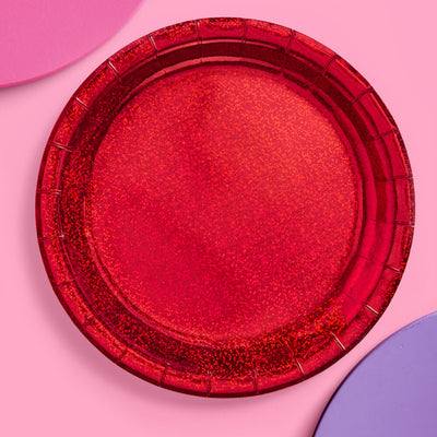 Red Shimmer Plates - 25 paper plates