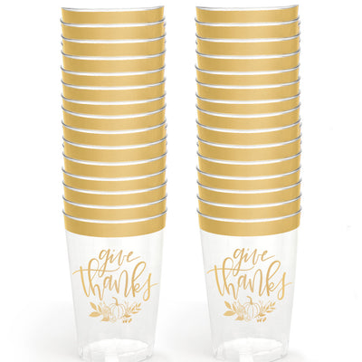 Give Thanks Cups - 30 gold foil plastic cups